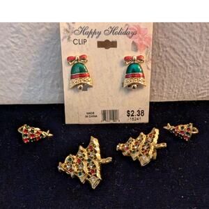 Lot of Three Vintage Christmas Themes Clip On Earrings